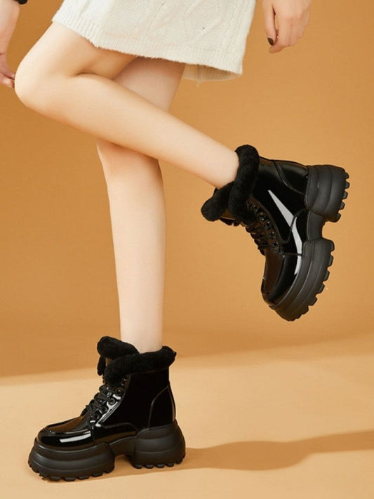 Lace Up Chunky Winter Ankle Boots PY72