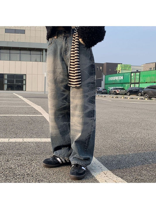 Fashion Street Style Tie Dyed Loose Blue Jeans PY21