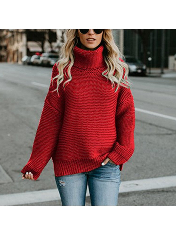 Pure Color High Neck Knitting Pullover Sweater PY301