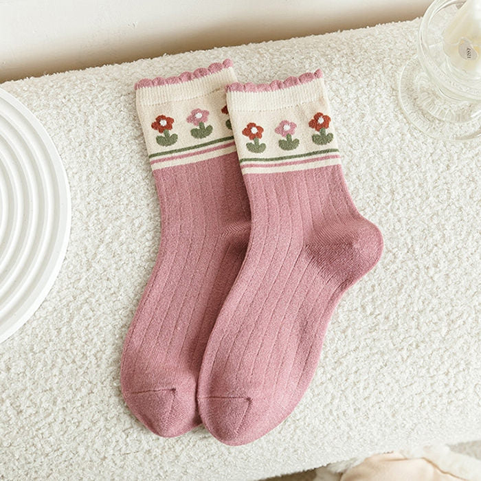 Sweet Pink Floral Socks