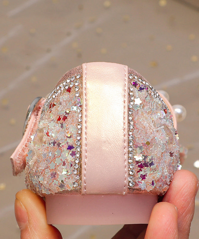 Buckle Kids Zircon Shoes Bow For Pink Flat Girls Strap