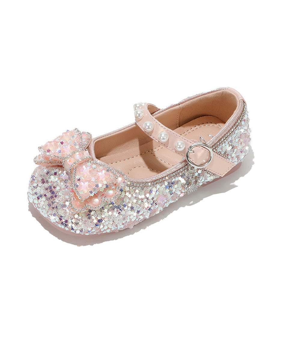 Buckle Kids Zircon Shoes Bow For Pink Flat Girls Strap