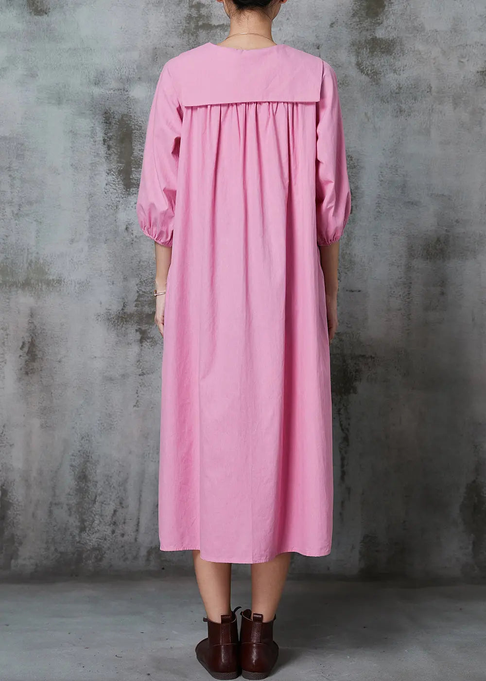 Pink Cotton Long Dresses Oversized Button Down Half Sleeve JK1009 Ada Fashion