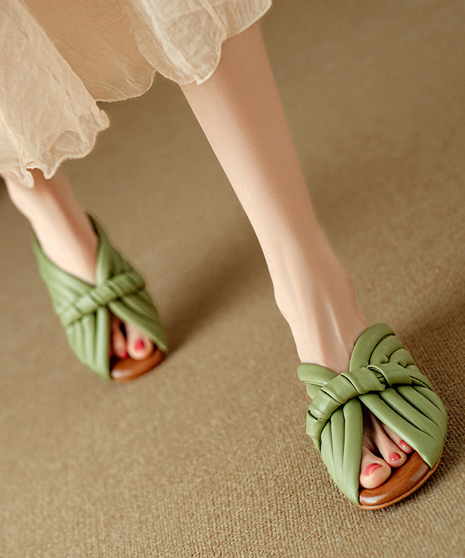 Cowhide Peep Toe Leather Pink Splicing Slide Sandals