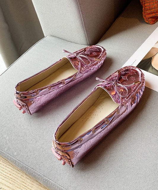 Faux Leather Comfortable Pink Loafers Penny Splicing