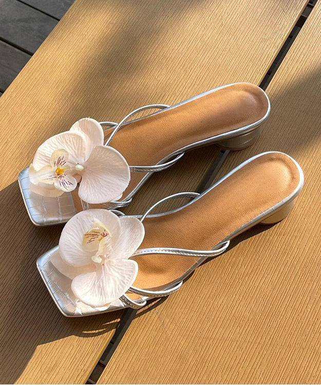 Slide Splicing Chunky Floral Pink Sandals Toe Peep