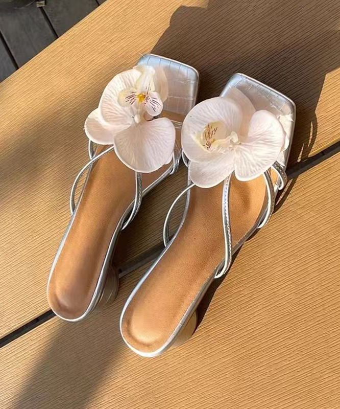 Slide Splicing Chunky Floral Pink Sandals Toe Peep