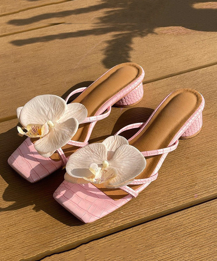 Slide Splicing Chunky Floral Pink Sandals Toe Peep