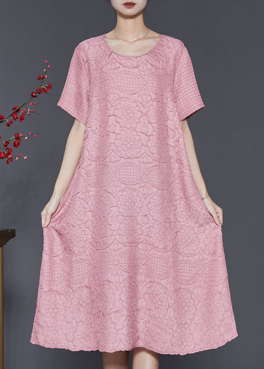 Pink Jacquard Cotton Vacation Dresses Oversized Summer SD1027