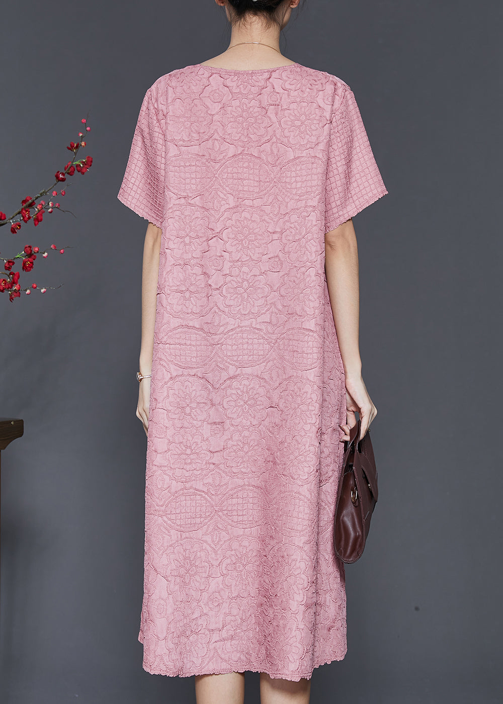 Pink Jacquard Cotton Vacation Dresses Oversized Summer SD1027