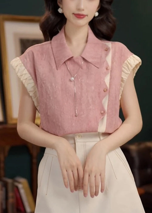Patchwork Cotton Design Peter Pan Summer Original Pink Blouse