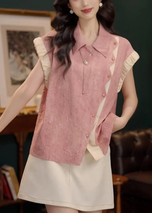 Patchwork Cotton Design Peter Pan Summer Original Pink Blouse