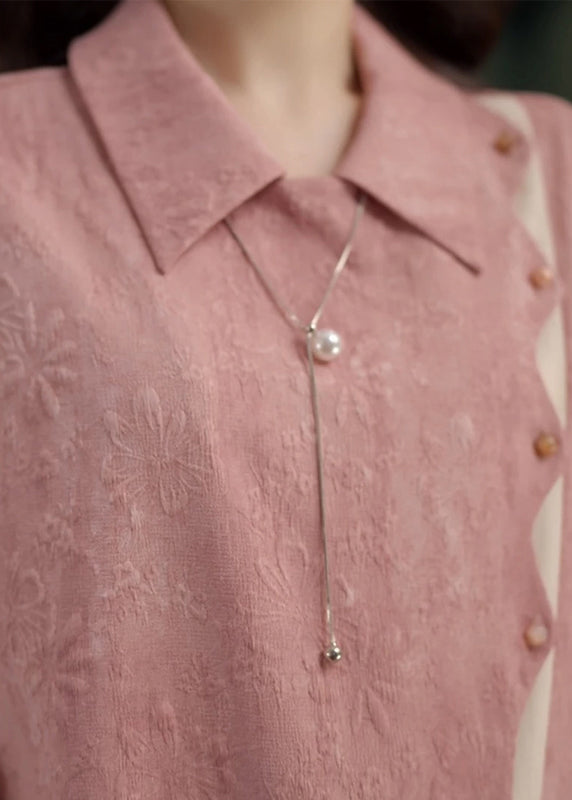 Patchwork Cotton Design Peter Pan Summer Original Pink Blouse