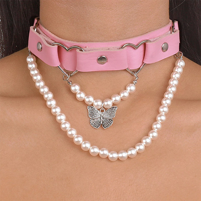 Pink Pearl Butterfly Choker