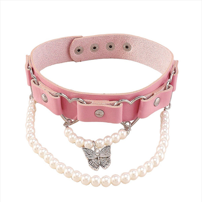 Pink Pearl Butterfly Choker