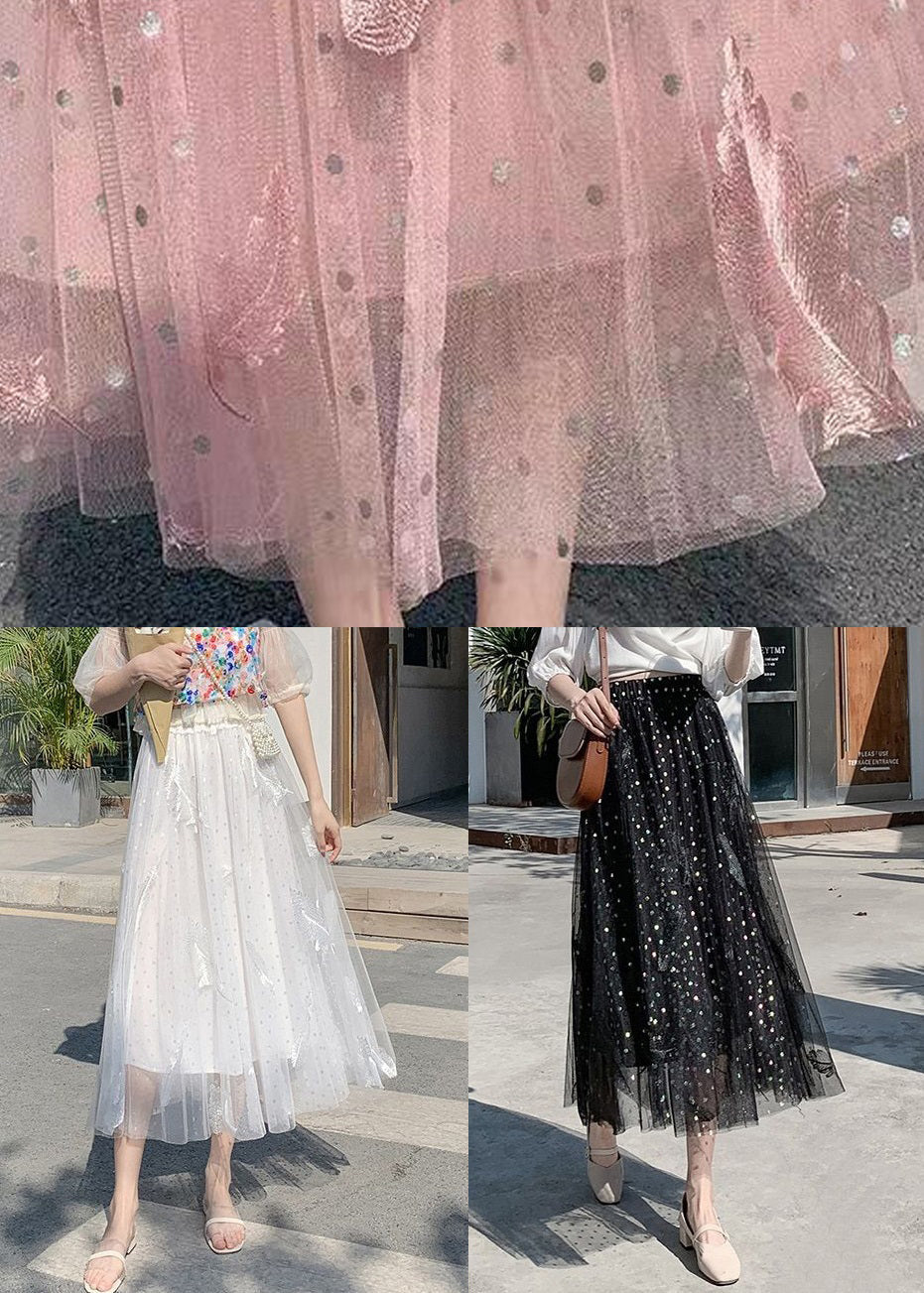 Pink Ruffled Patchwork Tulle Skirt Embroidered Summer Ada Fashion