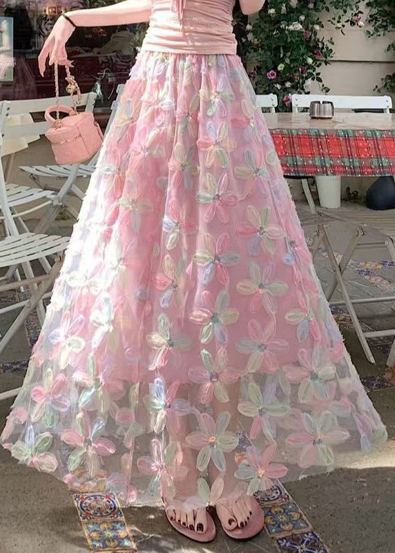 Skirts Pink Line A Tulle Sequins Waist Elastic