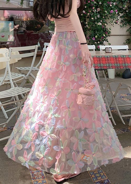 Skirts Pink Line A Tulle Sequins Waist Elastic