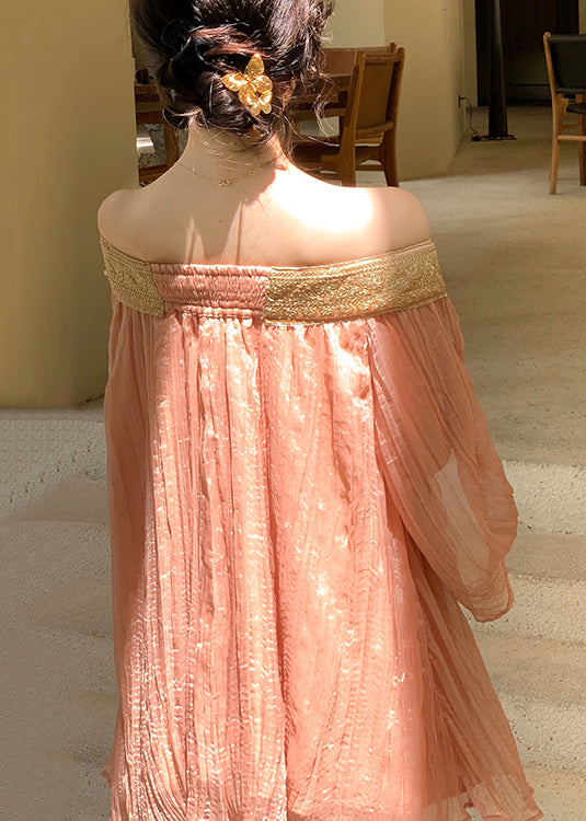 Fall Neck Wrinkled Chiffon Pink Slash Patchwork Shirts