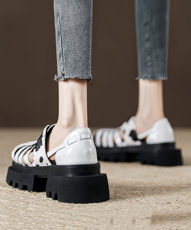 New Platform 2025 Out Leopard Sandals Hollow Design Black Roman