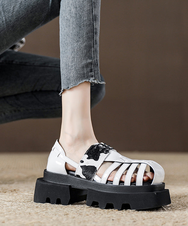 New Platform 2025 Out Leopard Sandals Hollow Design Black Roman