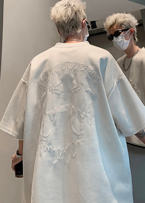 Plus Men Shirts Suede Embroideried Faux Apricot Size Apparel T