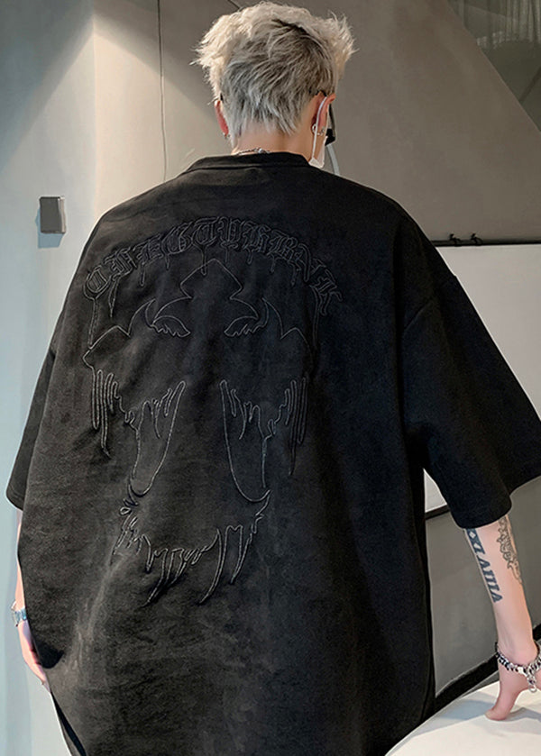 Plus Men Shirts Suede Embroideried Faux Apricot Size Apparel T