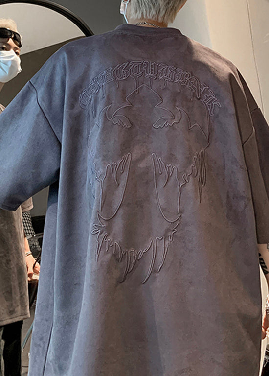 Plus Men Shirts Suede Embroideried Faux Apricot Size Apparel T