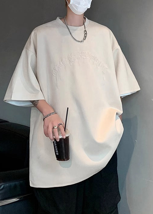 Plus Men Shirts Suede Embroideried Faux Apricot Size Apparel T