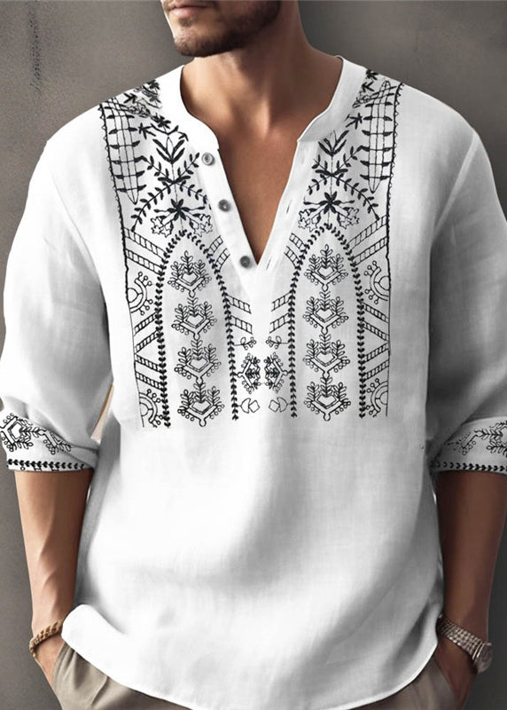 Cotton T Shirt Size Fall Apricot Button Men Print Plus