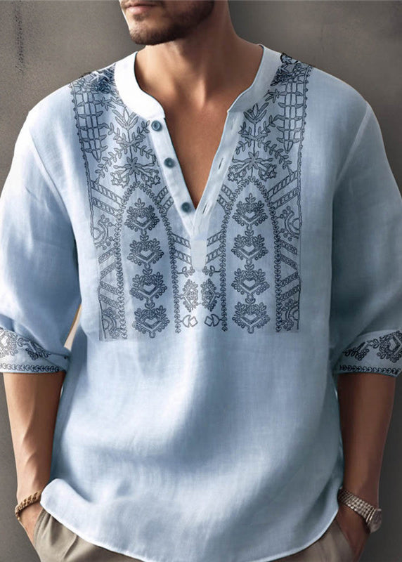 Cotton T Shirt Size Fall Apricot Button Men Print Plus