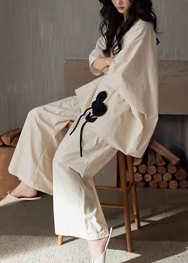 Size Pieces Set Neck Apricot Cotton Two Floral V Plus Patchwork