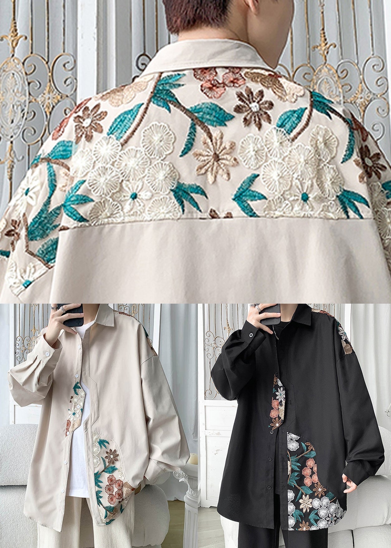 Plus Size Beige Embroidered Button Cotton Neutral Coats Spring Ada Fashion