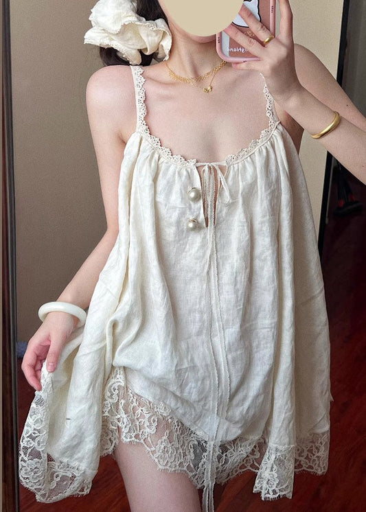 Beige Mini Size Plus Summer Patchwork Dress Lace Oversized