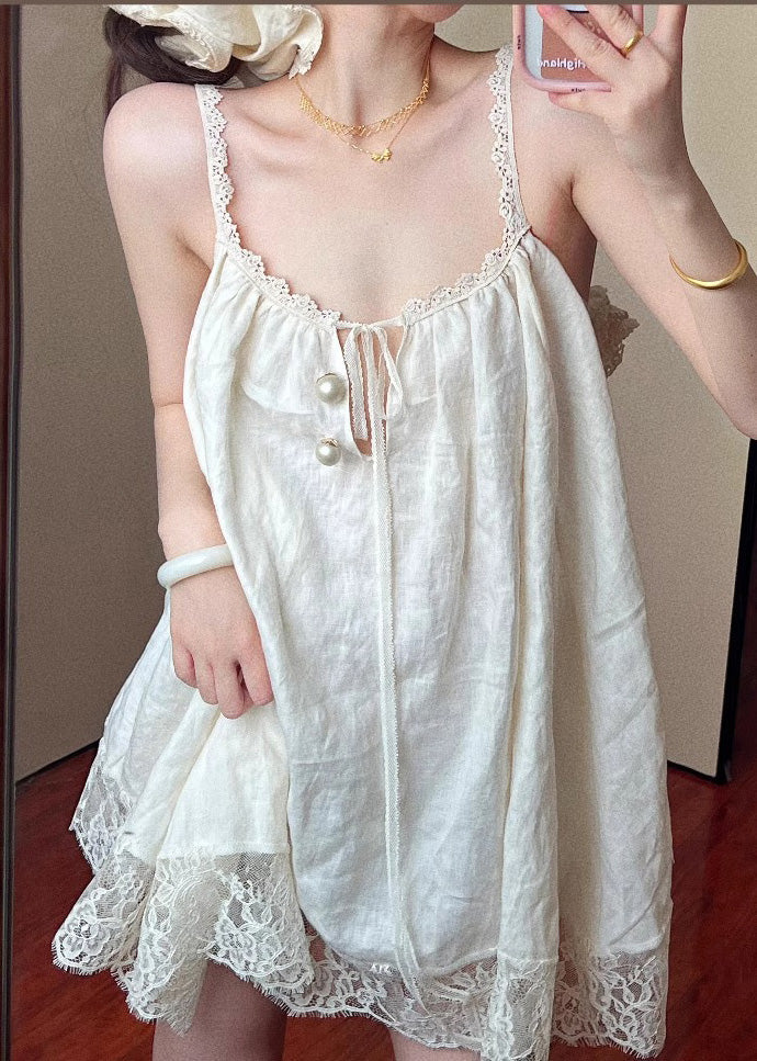 Beige Mini Size Plus Summer Patchwork Dress Lace Oversized