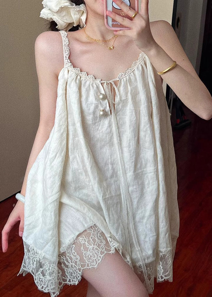 Beige Mini Size Plus Summer Patchwork Dress Lace Oversized