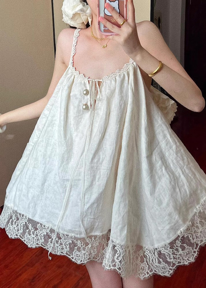 Beige Mini Size Plus Summer Patchwork Dress Lace Oversized