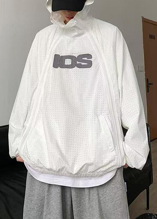 Zippered Men Hooded Coat Black Size Thin Mesh Plus Summer