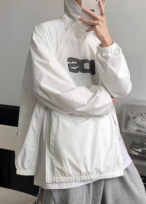 Zippered Men Hooded Coat Black Size Thin Mesh Plus Summer