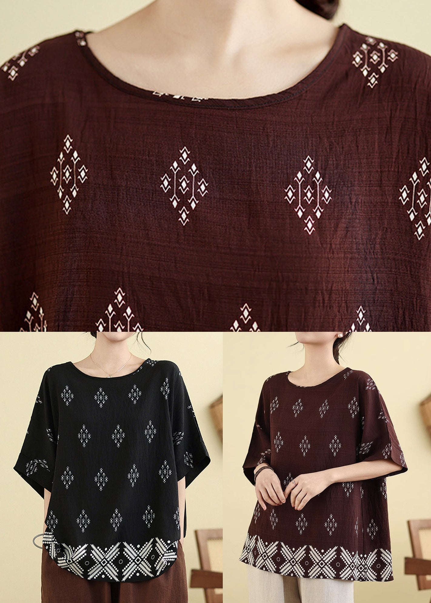 Plus Size O-Neck Loose Black Summer Top