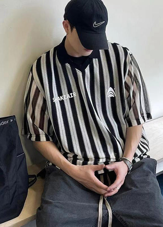 Style Size Cotton Shirts Grunt Plus Men's Oversized Black Striped