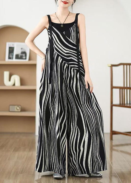 Jumpsuits Pattern Black Summer Size Plus Zebra Oversized