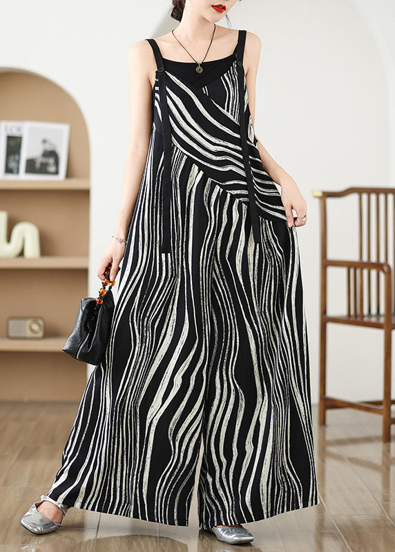 Jumpsuits Pattern Black Summer Size Plus Zebra Oversized