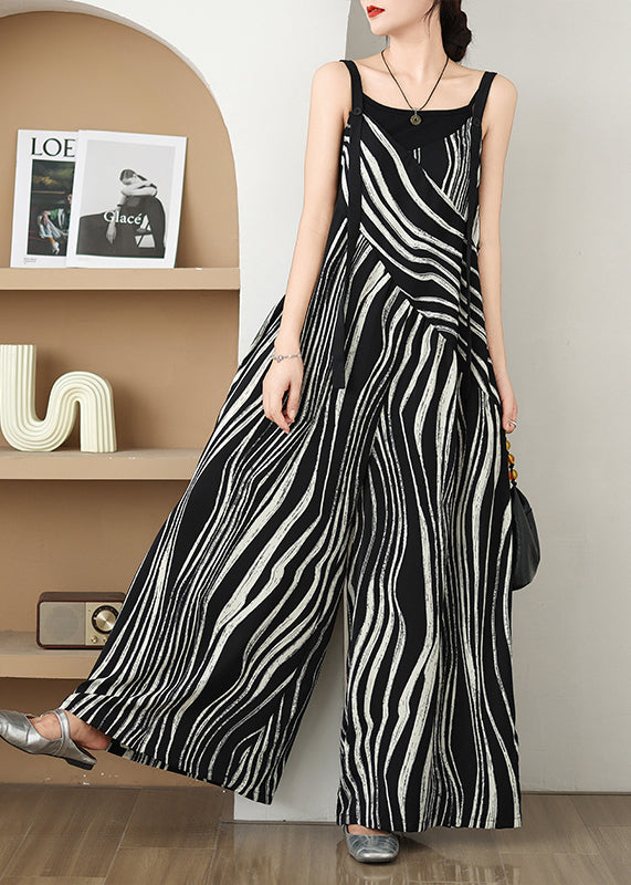 Jumpsuits Pattern Black Summer Size Plus Zebra Oversized