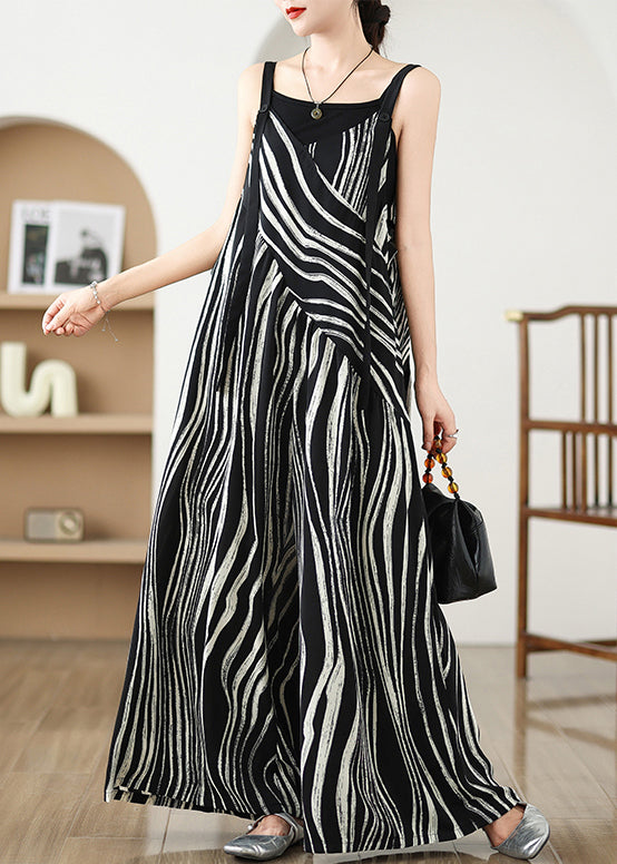Jumpsuits Pattern Black Summer Size Plus Zebra Oversized