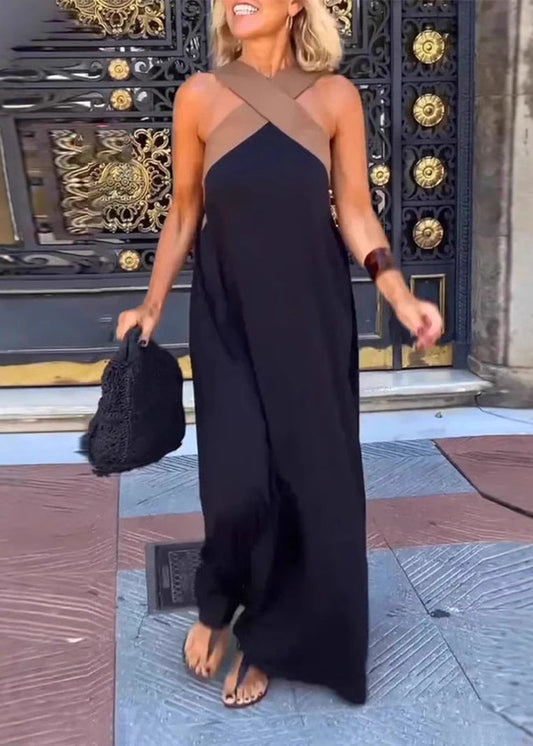 Patchwork Crossing Size Plus Dresses Summer Black Holiday