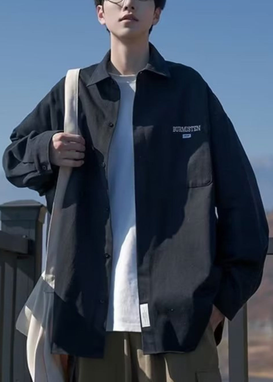 Size Cotton Peter Pan Collar Coats Pockets Black Thin Mens Plus