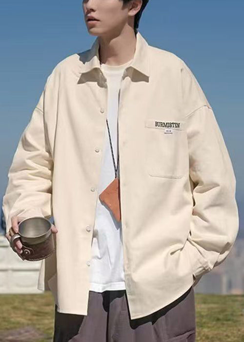 Size Cotton Peter Pan Collar Coats Pockets Black Thin Mens Plus