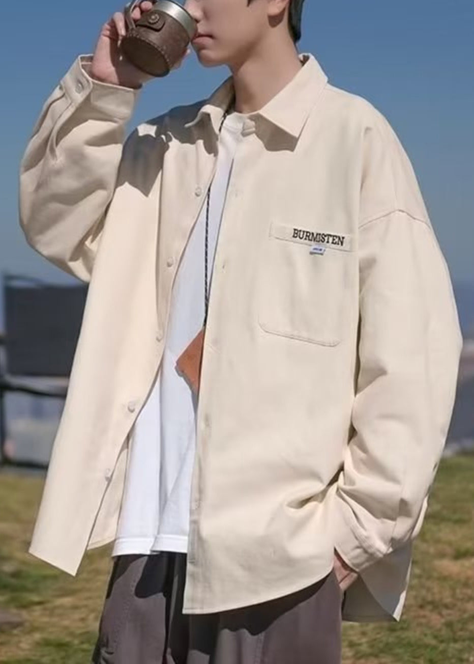 Size Cotton Peter Pan Collar Coats Pockets Black Thin Mens Plus