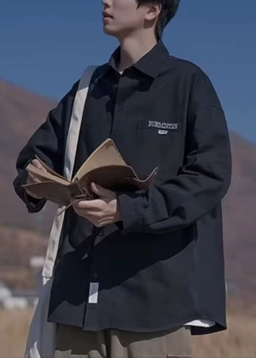 Size Cotton Peter Pan Collar Coats Pockets Black Thin Mens Plus